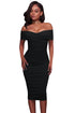 Sexy Black Ruched Off Shoulder Bodycon Midi Dress